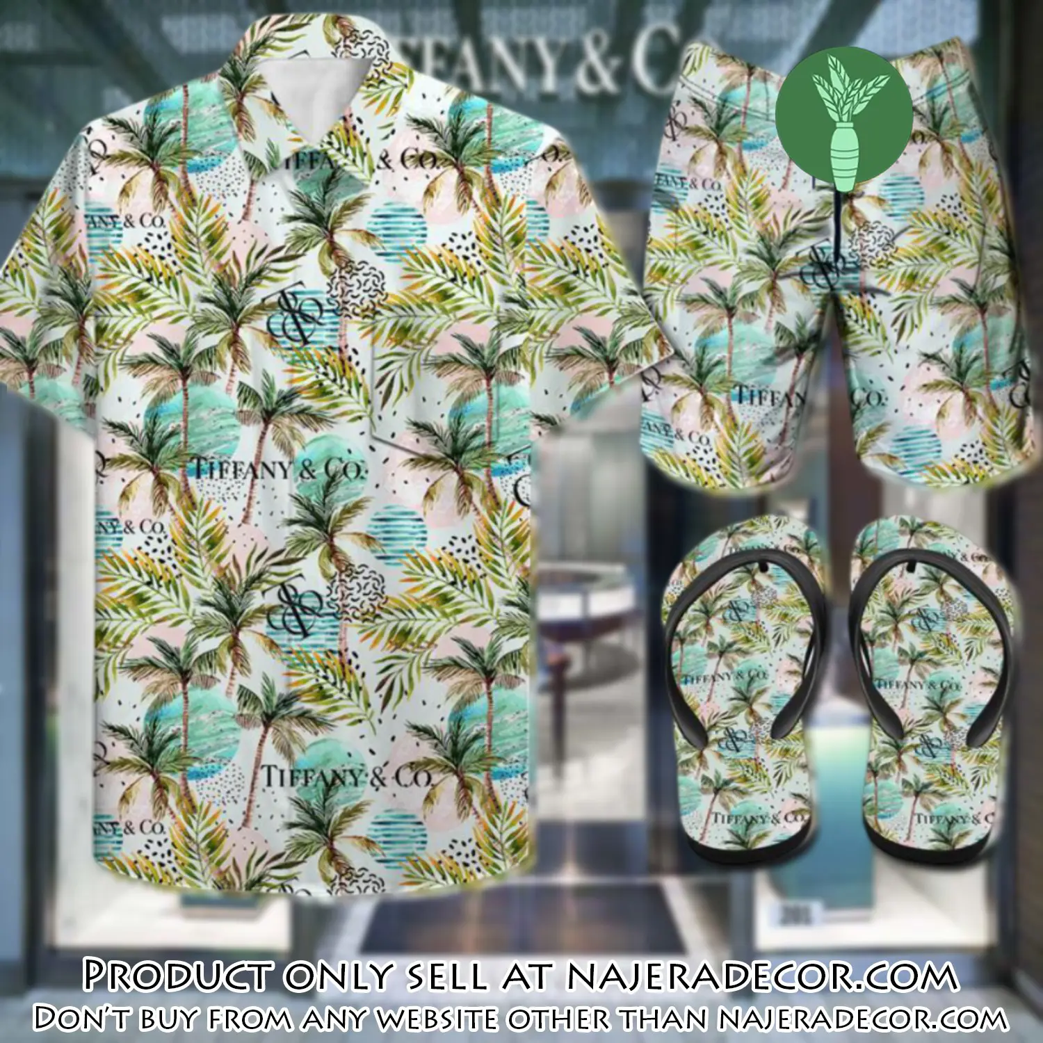 Tiffany & co. combo hawaii shirt shorts flip flops luxury brand summer outfit hsf165 njr3118611